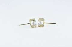 14K Yellow Gold Vintage CZ Solitaire Classic Stud Earrings