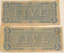 2 Red Feb 17 1864 $5 Confederate States Note