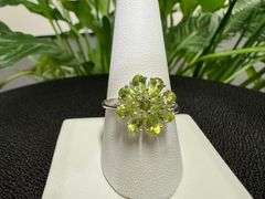 Sterling Silver Fancy Natural Peridot Gemstones Ring Size 10