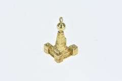 18K Yellow Gold Pyramid Tower Vintage Statue Monument Charm/Pendant