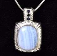 Purple Agate and Blue Sapphire Gemstone Pendant Necklace in Sterling Silver