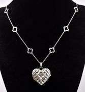 Heidi Klum Clover Quilted Heart Locket Pendant Necklace in Sterling Silver