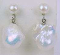 Big White Baroque Pearl Sterling Earrings