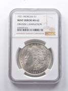 Error MS62 1921 Morgan Silver Dollar OBV Lamination NGC