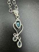 Sterling Silver Natural Blue Topaz Gemstone Pendant w/ Italian Heart Chain 26"