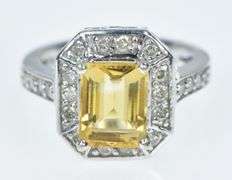 14K White Gold 2.81 Ctw Citrine Diamond Halo Engagement Ring