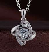 Sterling silver with center created dancing diamond necklace