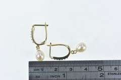 14K Yellow Gold Vintage Oval Resin Dotted Pearl Hoop Earrings