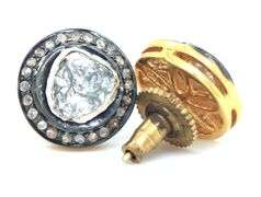 Strong Mine Cut Diamond Earrings with Gold Plated Silver and Diamond Accents