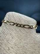 22k Yellow Gold Plated Men's 6.5mm Solid .925 Sterling Silver Flat Figaro Chain Link Italy Bracelet 