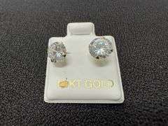 10k Yellow Gold 7mm Round White CZ Solitaire Stud Brilliant Earrings