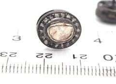 Oval Dark Silver Mine Cut Diamond Earrings with Diamond Accents
