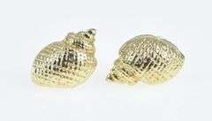 14K Yellow Gold Conch Sea Shell Ocean Beach Motif Stud Earrings