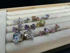 Sterling Silver CZ Earrings Lot of 10 Pairs Various Sizes and Styles