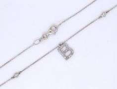 14kt White gold diamond B pendant on chain necklace