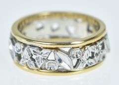 14K Yellow Gold NOS Two Tone Ornate Floral Band Ring