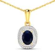 14 Kt Gold Midnight Blue Sapphire Diamond Pendant