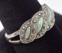 Green Gemstone and Marcasite Gemstone Ring in Sterling Silver