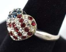CZ American Flag Heart Ring in Sterling Silver