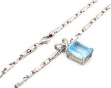 925 Sterling silver Blue topaz pendant on Italian chain necklace