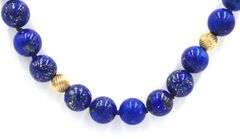 Lapis and gold bead necklace in Yellow gold