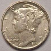 1944 Mercury Dime, Circulated With Luster.