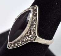 Black Onyx and Marcasite Gemstone Ring in Sterling Silver