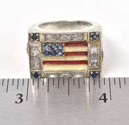 Blue Sapphire and CZ Gemstone American Flag Ring in Sterling Silver