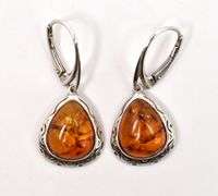 Synthetic Amber Gemstone Earrings in Sterling Silver