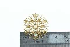 14K Yellow Gold Ornate Opal Sun Burst Filigree Vintage Pin/Brooch