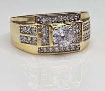 Men's 14 Kt Gold Plate 3.85 Cttw Lab Simulated Diamond Ring.