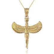 14K Yellow Gold Isis Egyptian Goddess Pendant Necklace