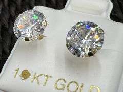 10k Yellow Gold 7mm Round White CZ Solitaire Stud Brilliant Earrings