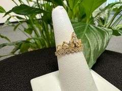 10k Yellow Gold White CZ Tiara Princess Crown Quinceanera 15 Anos Ring Size 7