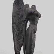 Museum Display Metal Headless Angel Statue on White Pedestal