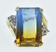 10K Yellow Gold 10 Ct Bi Color Quartz Diamond Cocktail Ring