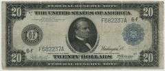Scarce Series of 1914 Large Size $20 Federal Reserve Note (6-F)
