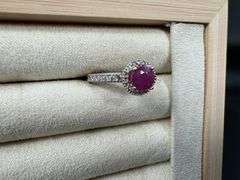 10k Yellow Gold Natural Ruby Gemstone Ring with White CZ Halo Size 7