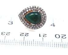 Glittering Teardrop Emerald Earrings with Gold Plated Silver and Diamond Accents