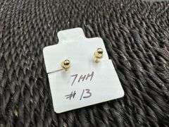 10k Yellow Gold 7mm Round White CZ Solitaire Stud Brilliant Earrings