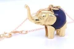 14kt Yellow gold Elephant lapis charm pendant on chain