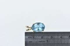 14K Yellow Gold Oval Blue Topaz Vintage Solitaire Classic Pendant