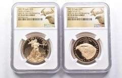 (2) PF70 2021-W $50 American Gold Eagle T-1 & T-2 2022 DC Mint HQ NGC