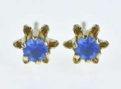 14K Yellow Gold Vintage Round Sim. Sapphire Solitaire Stud Earrings