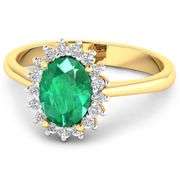 Solid 14 Kt Yellow Gold Emerald Diamond Ring