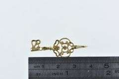 14K Yellow Gold Filigree Skeleton Key Loyalty Symbol Charm/Pendant