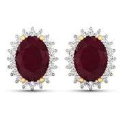 14 Kt Yellow Gold Ruby Diamond Earrings