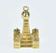 18K Yellow Gold Pyramid Tower Vintage Statue Monument Charm/Pendant