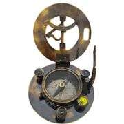 Antique Brass Sundial Compass with Box