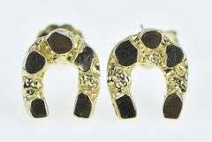 14K Yellow Gold Textured Nugget Horse Shoe Vintage Stud Earrings